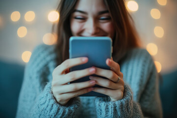 Person making prank phone call with playful expression, humorous moment