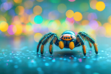 Fototapeta premium Plastic fake spider for April Fool's prank, lifelike texture and fun surprise design