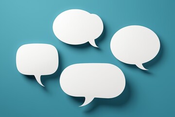 three white speech bubbles on a blue background