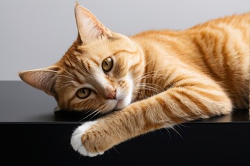 Fototapeta premium there is a cat that is laying down on a table