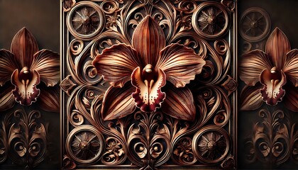 Plakat A brown Orchid symmetrical ornament design