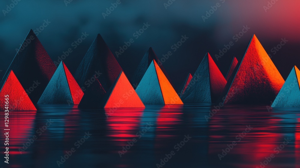 Poster a 3d rendering of a futuristic cityscape with a body of water in the foreground.