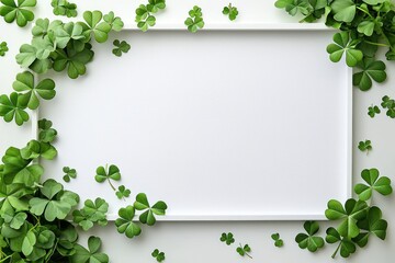 Simple white paper frame with clover leaves for St. Patrick's Day themed designs.