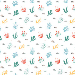 Ocean pattern on a white background. Pattern for wallpaper, packaging, children's items. Ocean. Marine animals. Vector