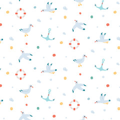 Ocean pattern on a white background. Pattern for wallpaper, packaging, children's items. Ocean. Marine animals. Vector
