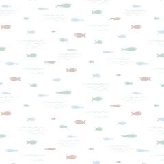 Ocean pattern on a white background. Pattern for wallpaper, packaging, children's items. Ocean. Marine animals. Vector