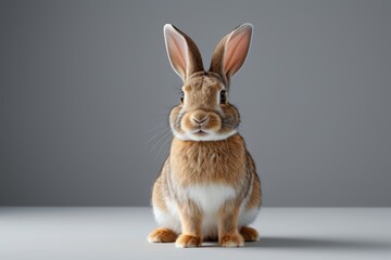 Fototapeta premium arafed rabbit sitting on a white surface with a gray background