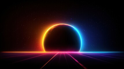 Obraz premium A planet with a glowing ring of colors around it.