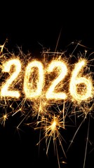 Illuminated Sparkler Year: The year 2026 written with fiery sparklers against a dark background, evokes anticipation and celebration for the future.