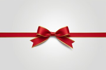a close up of a red ribbon with a gold bow