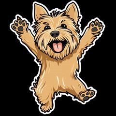 Naklejka premium Excited Cairn Terrier Dog Joyfully Jumping in Playful Anticipation Adorable Canine Captured in Mid-Air Showcasing Pure Happiness and Energy in a Lively Outdoor Setting