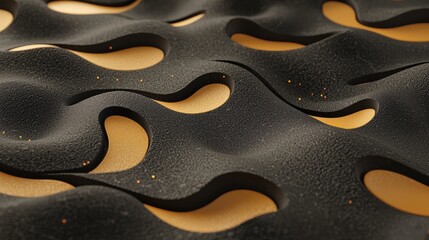 A 3D rendering of a textured surface with a wave-like pattern and orange highlights.