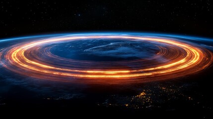 Obraz premium Earth illuminated with bright, dynamic rings of light symbolizing a digital network 