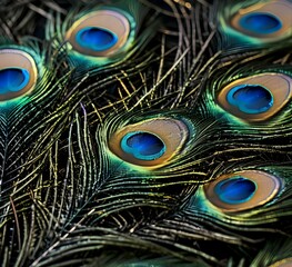 Obraz premium The peacock feather background is a true embodiment of the beauty and grace of nature. Peacock feathers are known for their vibrant colors and intricate patterns that fascinate the eye.