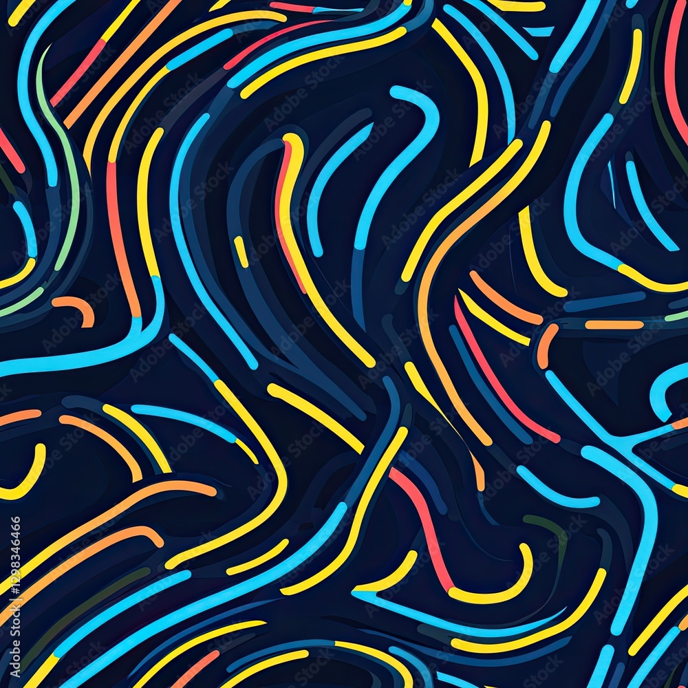 Poster seamless pattern stylized roadmap with overlapping curved paths