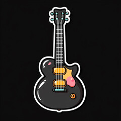 Naklejka premium Cheerful Anime Style Guitar with Smiling Strings Vibrant Colors Playful Design Whimsical Character Joyful Vibes Perfect for Music Lovers and Art Enthusiasts Fun and Lively Illustration