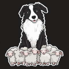 Fototapeta premium Adorable Collie Dog Herding Sheep with Care and Precision Showcasing the Kawaii Charm of This Beloved Breed in a Beautiful Pastoral Setting