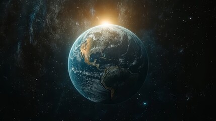 Fototapeta premium Earth in space with radiant, imaginary lines creating abstract, futuristic patterns