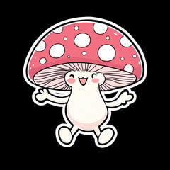 Whimsical Dancing Mushroom Character with Polka Dot Cap in Vibrant Anime Style Perfect for Fantasy Art Playful Illustrations and Creative Designs for All Ages