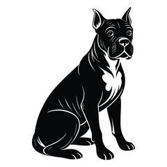 Boxer Dog Silhouette Vector Art.  A clean black silhouette of a Boxer dog Sitting isolated on a white background