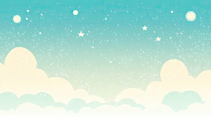 Obraz premium Dreamy night sky with fluffy clouds, stars, and moons