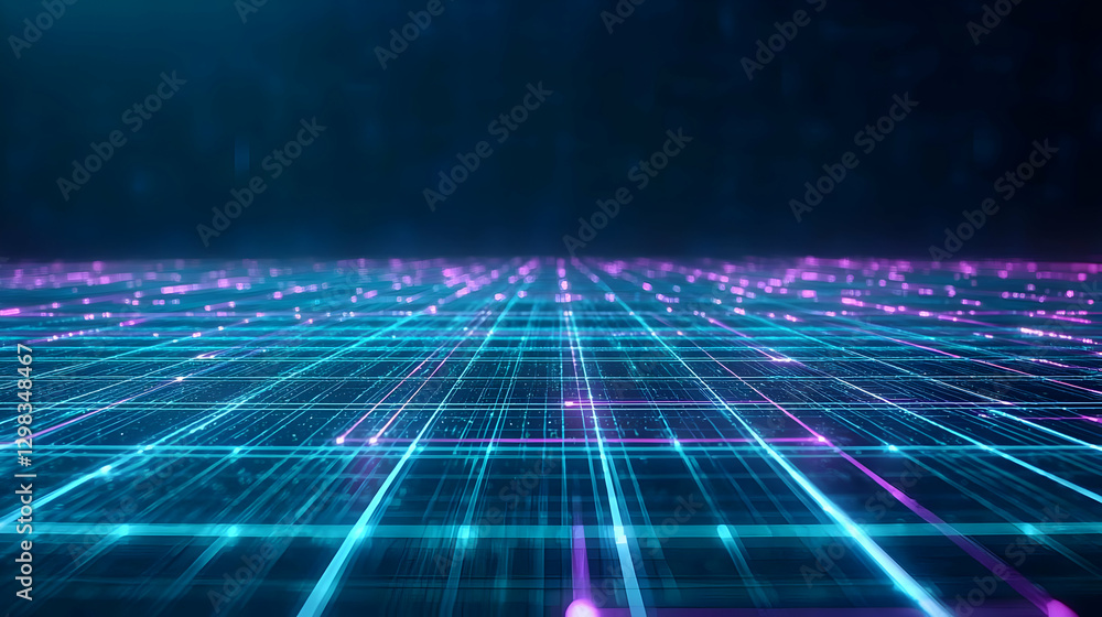 Poster abstract digital grid pattern in blue and pink with futuristic technology background