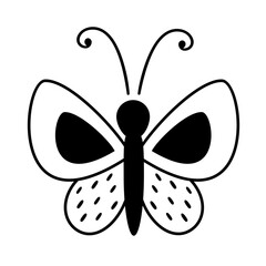 Black and white Butterfly clipart. Cute butterfly clip art in cartoon flat style. Hand draw vector illustration