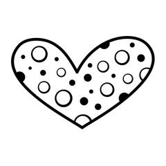 Black and white heart clipart. Cute seasonal object in cartoon flat style. Hand draw vector illustration