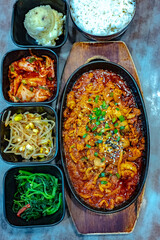 Traditional bulgogi chicken served in Korean restaurant