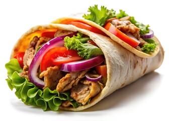 Juicy shawarma, perfectly seasoned, glistening under the light.  A high-resolution close-up reveals its delicious texture.