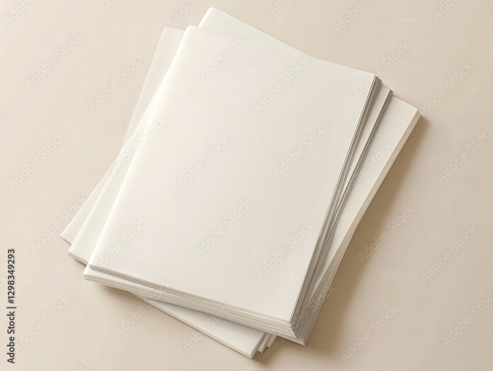 Poster stack of blank paper sheets on neutral background for creative use