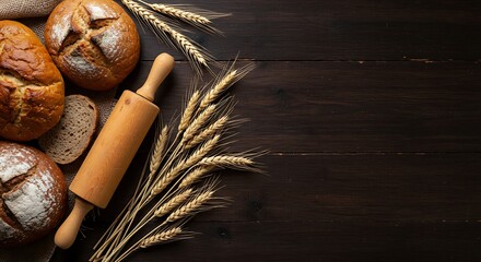 Freshly Baked Bread on Rustic Wooden Table
