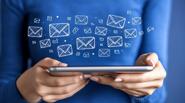 Unlock Seamless Communication Exploring Email Marketing Strategies and the Power of Effective Digital Messaging with Engaging Visuals Featuring a Person Holding a Tablet Surrounded by Email Icons