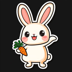 Fototapeta premium Cute Hopping Bunny with Carrot 2D Cartoon Sticker - Adorable and Playful Design Perfect for Kids' Crafts Scrapbooking and Fun Decor for Easter or Spring Celebrations