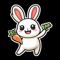 Obraz premium Cute Hopping Bunny with Carrot 2D Cartoon Sticker - Adorable and Playful Design Perfect for Kids' Crafts Scrapbooking and Fun Decor for Easter or Spring Celebrations