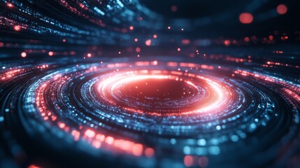 Obraz premium The Earth surrounded by concentric, radiant rings and abstract digital effects 
