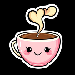 Cute Happy Teacup with Heart-Shaped Steam Rising Above Perfect for Cozy Moments Warm Drinks and Joyful Gatherings Ideal for Tea Lovers and Heartfelt Celebrations