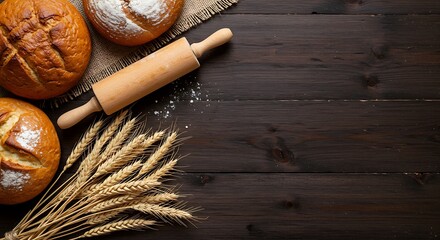 Freshly Baked Bread on Rustic Wooden Table

