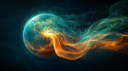 Naklejka premium The Earth with luminous, dynamic lines creating a futuristic network effect around it 