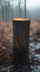 Obraz premium Misty Forest Stump in Marsh