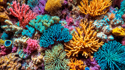 Fototapeta premium Corals in the sea, vibrant colors, bottom, sea