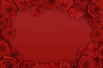 red background with roses and empty space for text or design