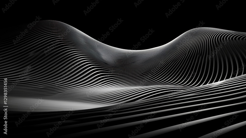 Poster a black and white abstract image of a wave-like pattern.