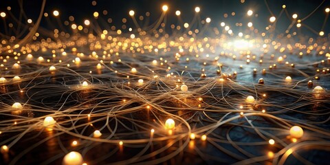 Fototapeta premium Illuminated Network of Interconnected Nodes A Futuristic Abstract Representation of Global Communication and Data Flow