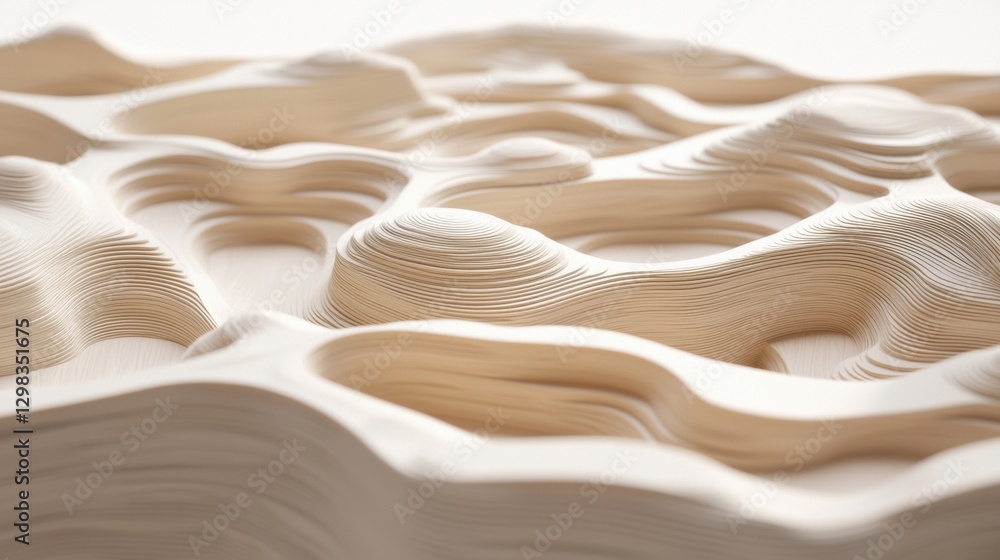 Aufkleber a 3d rendering of a complex, abstract landscape with undulating hills and valleys.