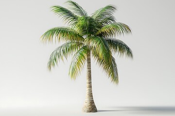 Fototapeta premium Minimalist single palm tree a white background with gentle shadowing