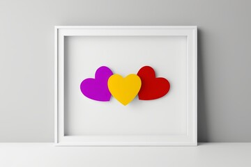 a close up of a picture of three hearts in a white frame