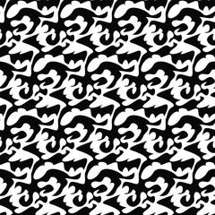 Abstract seamless pattern. Black and white curved shapes