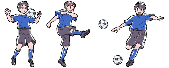サッカーをする男の子のイラストセット © マキア