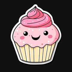 Adorable Sweet Cupcake with a Smiling Face in Cute Kawaii Style Perfect for Celebrations Birthdays and Desserts Bringing Joy and Happiness to Every Occasion
